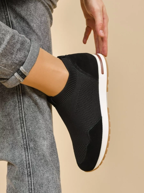 Кроссовки нат. замша/текстиль (36-41)р. / шт. HL-143-BLACK