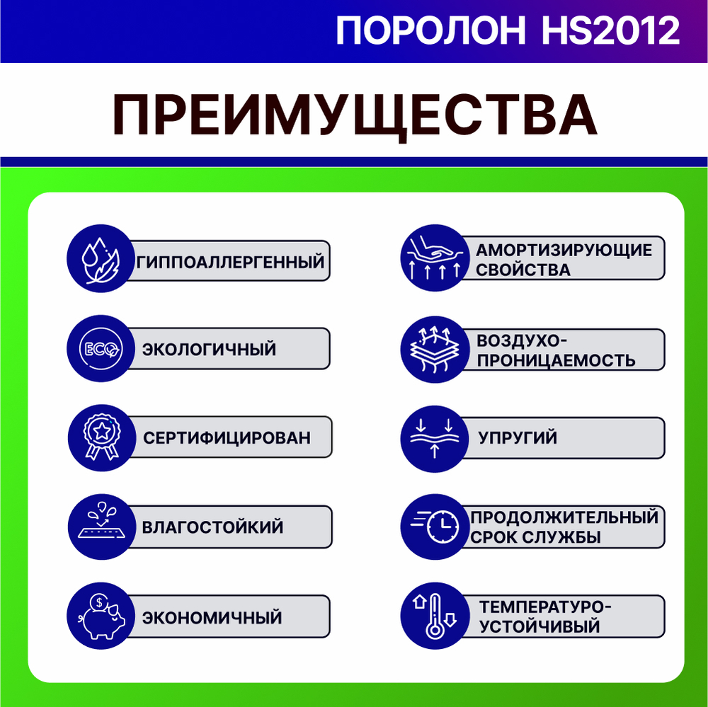 Поролон HS 2012 сверхмягкий толщиной 6 см жесткость 1,2 кПа, плотность 20 кг/м3
