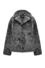 Двусторонняя чёрно-серая шуба-дублёнка