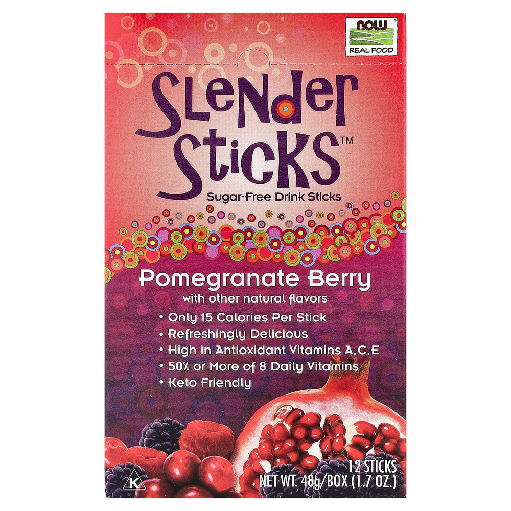 NOW Foods, Real Food, Slender Sticks™, со вкусом граната и ягод, 12 стиков по 4 г (0,14 унции)
