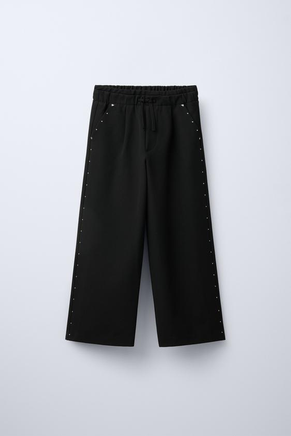 ZARA БРЮКИ WIDE LEG С ЗАКЛЕПКАМИ, ЧЕРНЫЙ