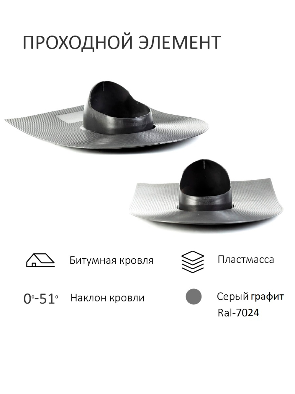 Комплект вентиляции: Вентиляционный выход изолированный Vilpe D160/225 утепленный высота H=500 мм, проходной элемент для битумной кровли, колпак Ø 230 мм, серый графит