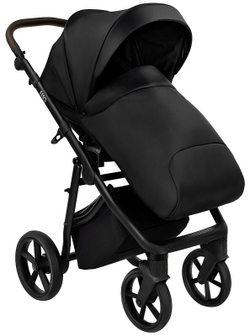 Детская коляска Roan Esso 2025 Кожа 3 в 1 с автокреслом Tutis Elo Lux EduSky Grey ESSK/210/1 Black /Black/руч.Тем.коричневый