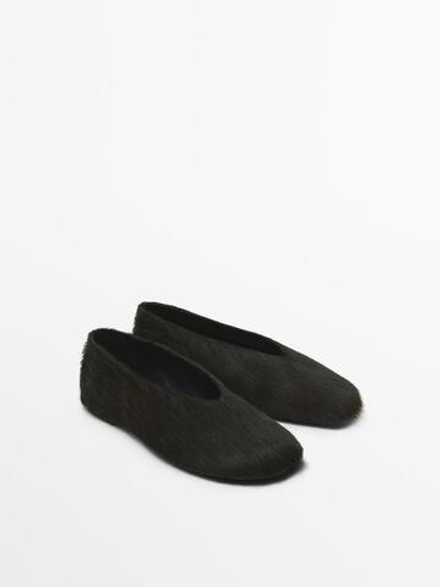 Massimo Dutti Балетки с мехом, коричневый