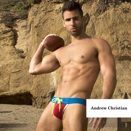 Мужские трусы Andrew Christian Jock Blue джоки красные с синей резинкой