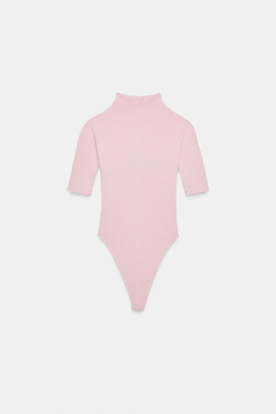 ZARA БОДИ В ДЕРЕВЕНСКОМ СТИЛЕ С ВЫСОКИМ ВОРОТНИКОМ, РОЗОВЫЙ