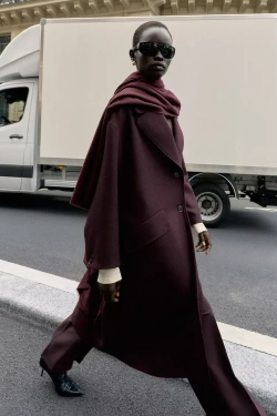 ZARA ДЛИННОЕ ПАЛЬТО ОВЕРСАЙЗ, БОРДОВЫЙ