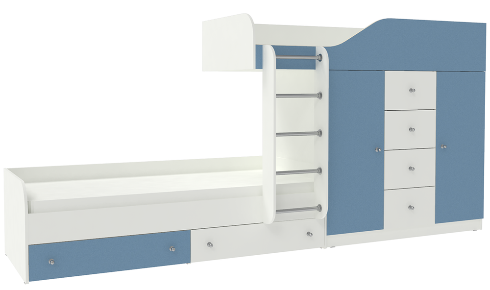 Двухъярусная кровать КарИВи Астра 6 Белый  Светло-синий, голубой
