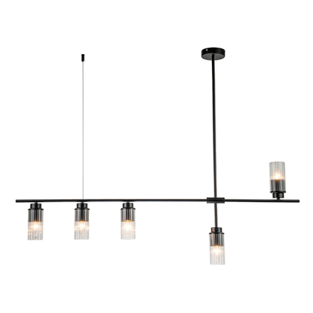 Светильник на штанге 5x40Вт, E14, металл/стекло, черный/прозрачный