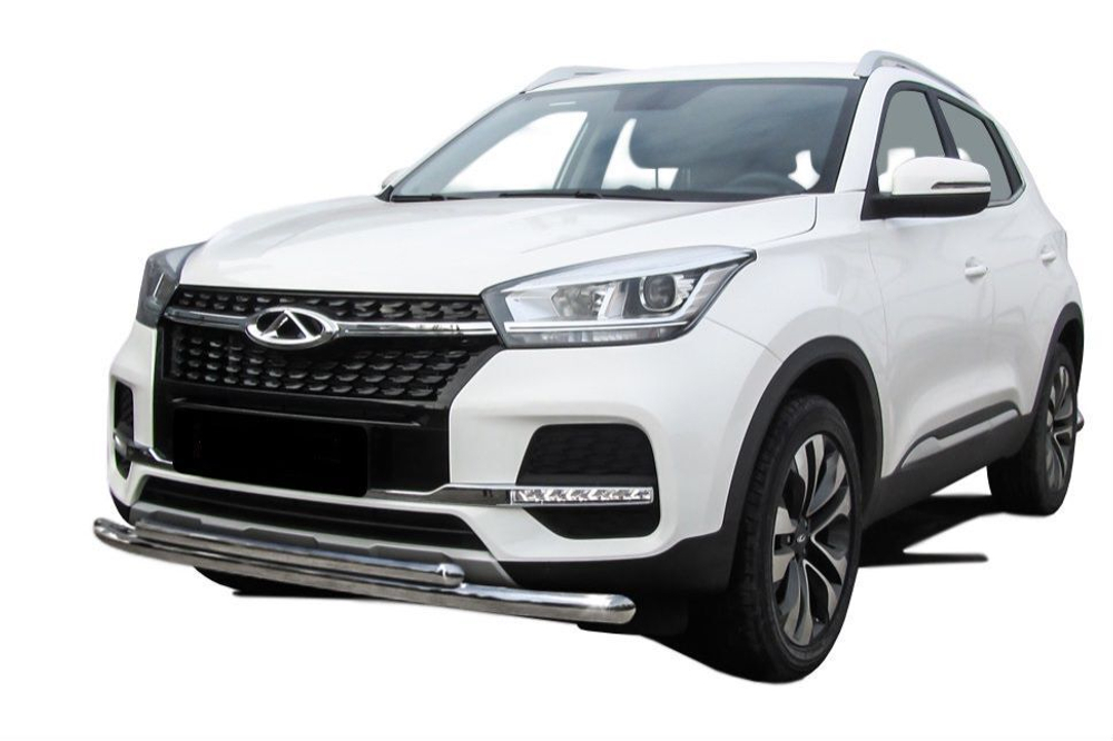 Защита переднего бампера (нержавейка) Chery Tiggo 4 (2018-2023) d57+d42