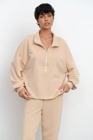 Олимпийка на молнии из премиум футера ванильного цвета