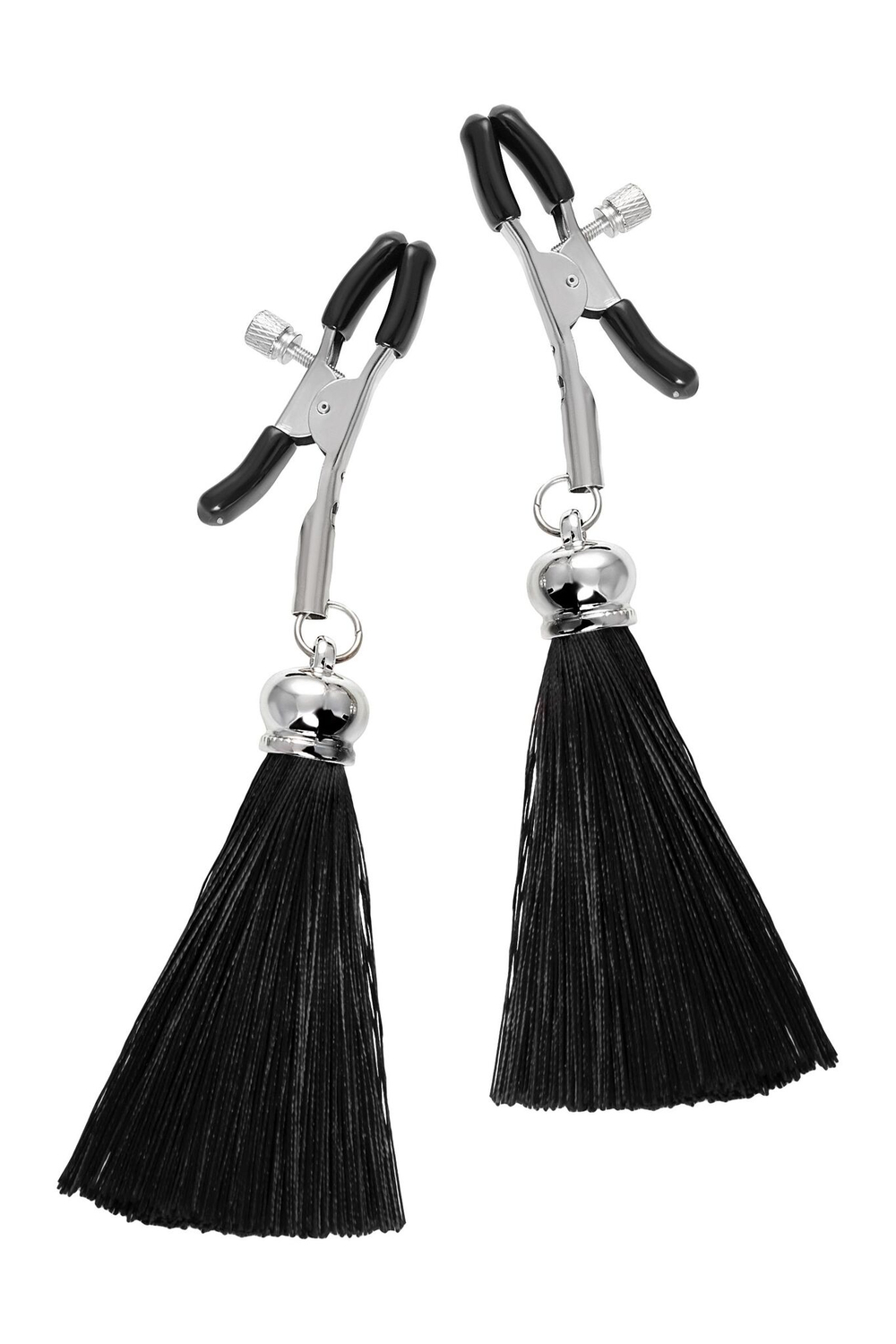 Зажимы на соски «Прищепки» с черными кисточками из шелка (Цвет: черный)