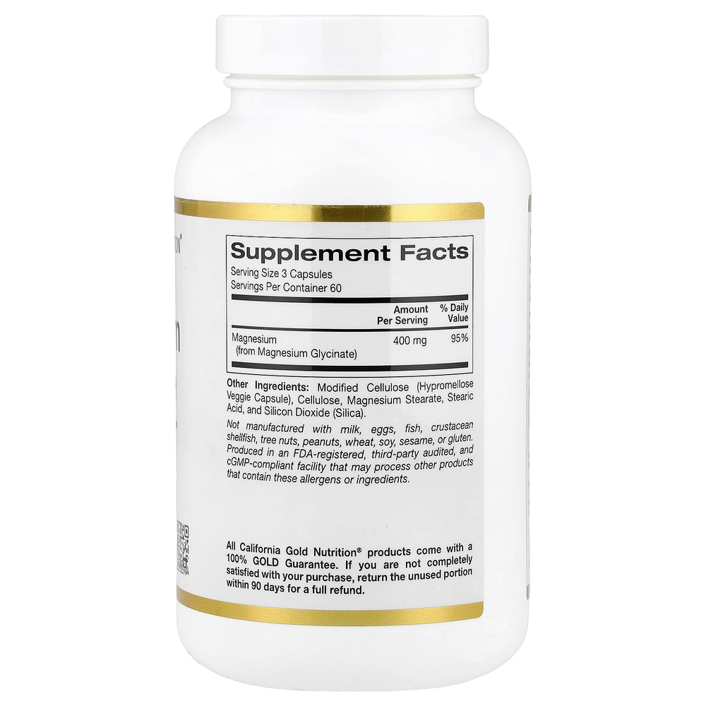 California Gold Nutrition, глицинат магния, 180 растительных капсул (133 мг в 1 капсуле)