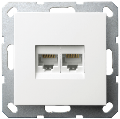 Интернет-розетка RJ45 двойная с накладкой, цвет белый глянцевый