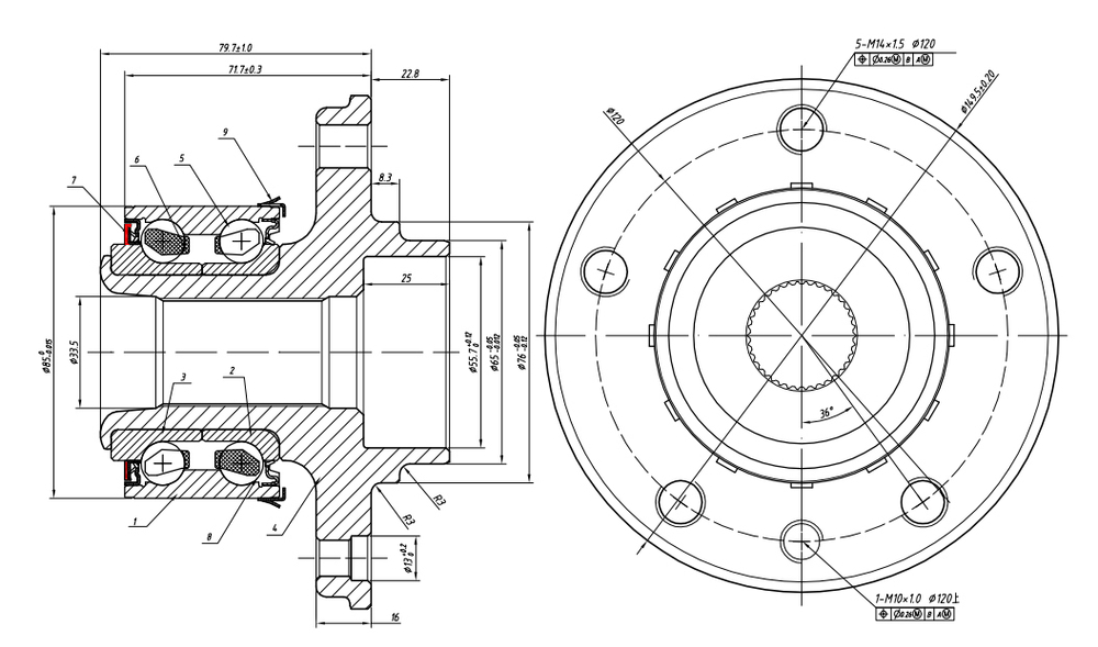Ступица передняя в сборе L=R VW T5/Multivan 03 GANZ GIK05020