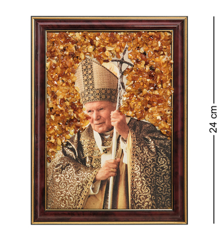 AMB-03/17 Картина «Папа римский Иоанн Павел II» (с янтарной крошкой) H-24см