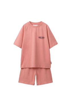 ZARA КОМПЛЕКТ ИЗ ФУТБОЛКИ И ШОРТОВ С НАДПИСЬЮ, КОРАЛЛОВЫЙ