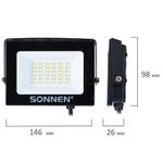 Прожектор светодиодный 30 Вт, 6500 К, 2400 Лм, 30 м2, IP65, 146x98x26 мм, черный, SONNEN, 238413