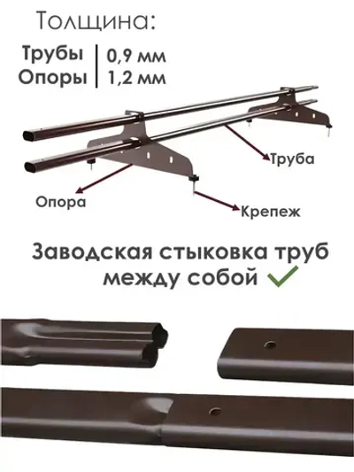 Снегозадержатель на крышу 1,5 метра (6 комплектов на 9 метров) трубчатый овальный 40х20 / RAL-8017 - Коричневый шоколад