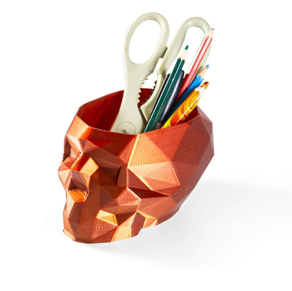 Череп-Ваза для конфет/карандашей, полигональная, 3D печать, медная