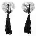 Серебристые пэстисы-сердечки с черными кисточками (Цвет: серебристый с черным)