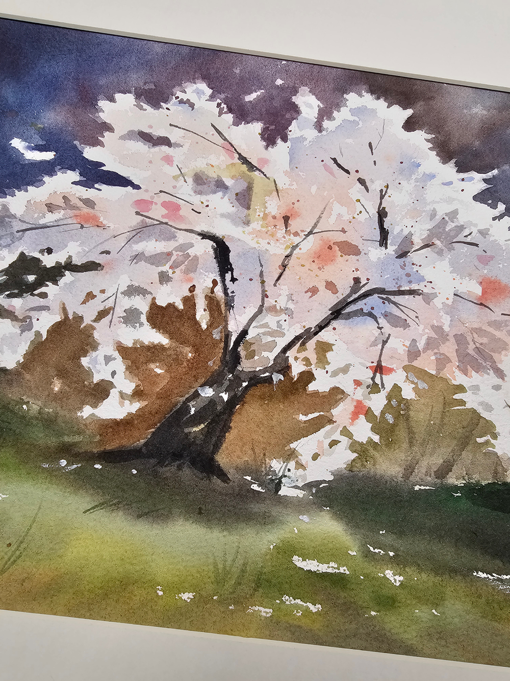 Картина авторская акварельная в паспарту 30х40 см на стену для интерьера "Цветущая сакура"