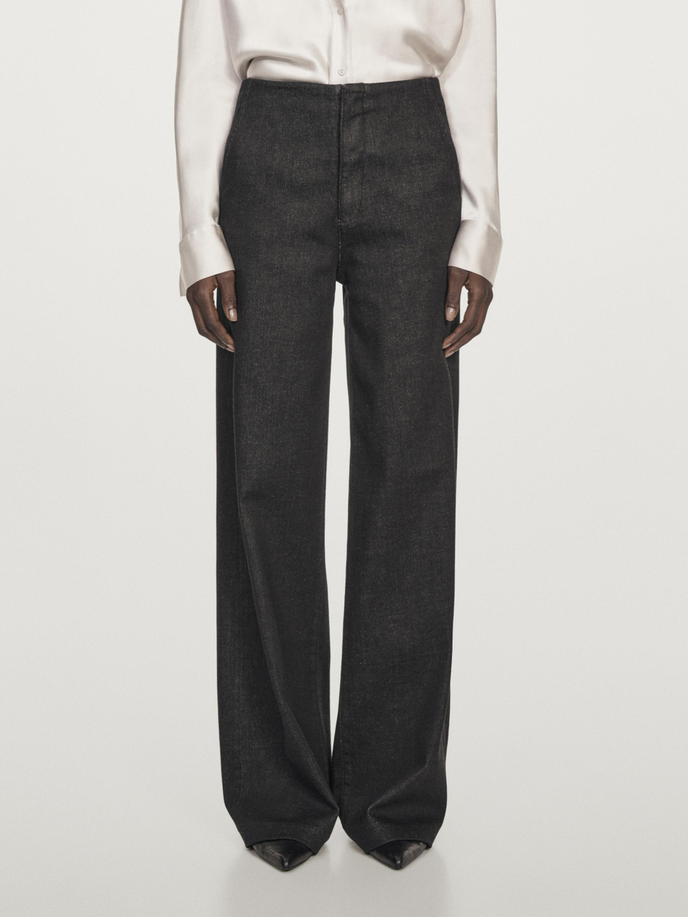 Massimo Dutti Джинсы с высокой талией и широкими штанинами, черный