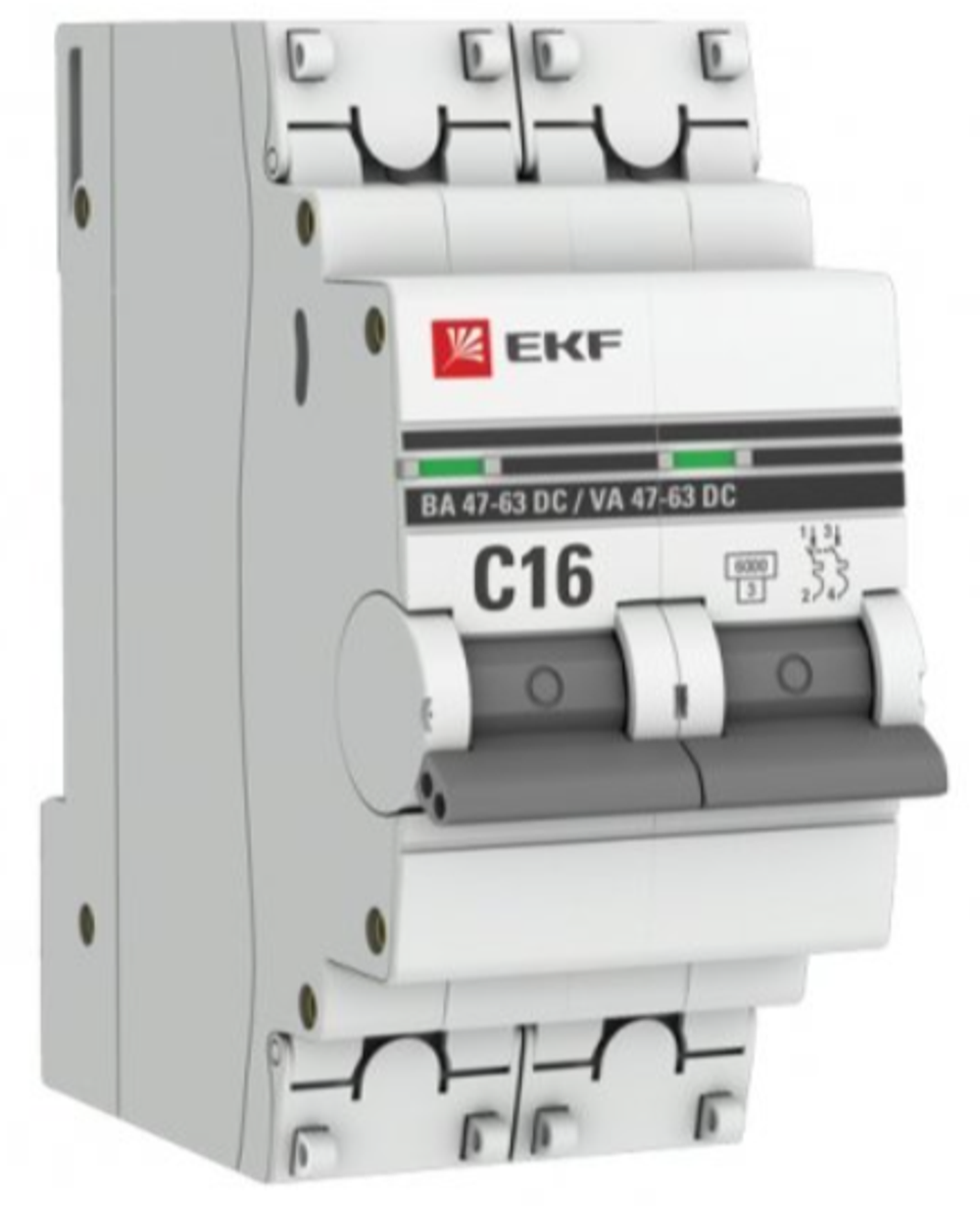 Выключатель автоматический модульный 2п C 16А 4.5кА ВА 47-63 PROxima EKF mcb4763-2-16C-pro