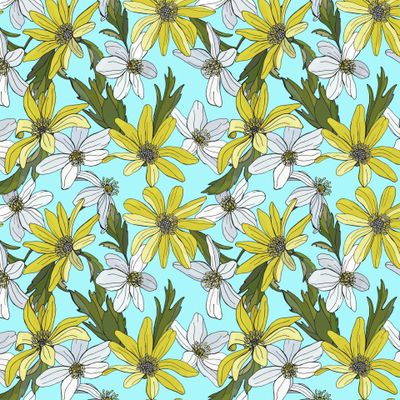 Бесшовный узор из диких полевых ромашек и лютиков. Ботанические элементы.