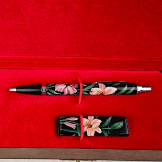 Набор подарочный №0121 "Лилии" флешка и авторучка Parker с ручной росписью Палех в футляре