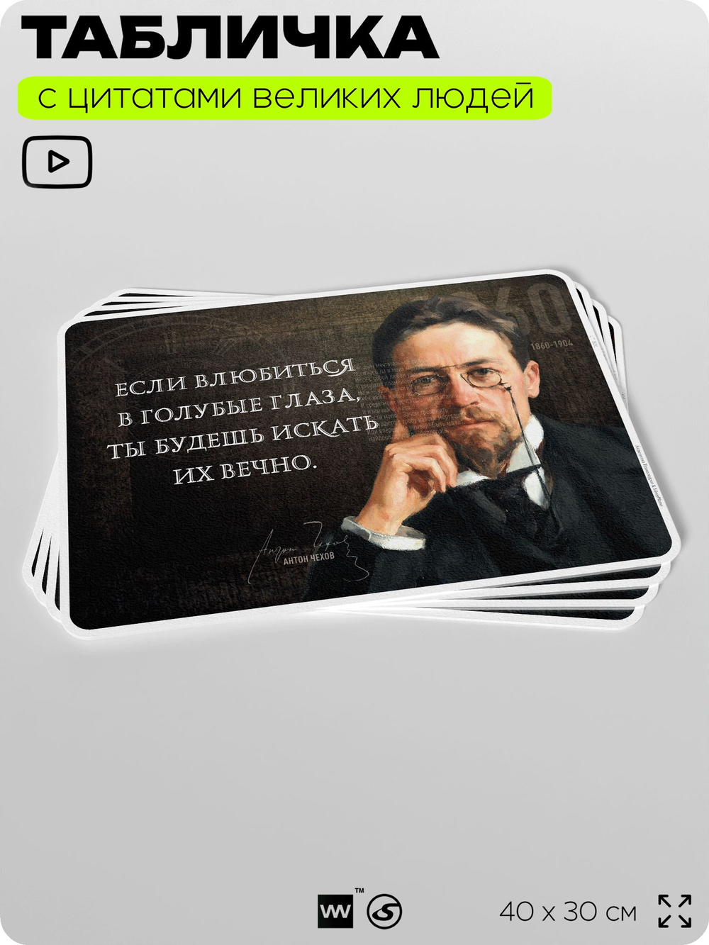 Литературный постер с цитатой А. П. Чехова для школы, на стену, на пластике, для интерьера, 40х30 см, Silver Plane x Айдентика Технолоджи