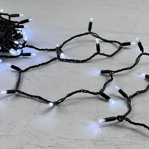 Светодиодная гирлянда с колпачком 100 холодных белых LED ламп 10 м., 24В., черный провод ПВХ, IP65, LTC (PST100CAP-11-1W)
