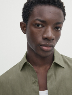 Massimo Dutti Рубашка классического кроя из 100% льна, зеленый