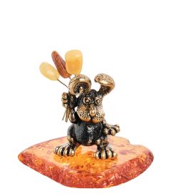 Народные промыслы AM- 982 Фигурка «Заяц с шариками» (латунь, янтарь)