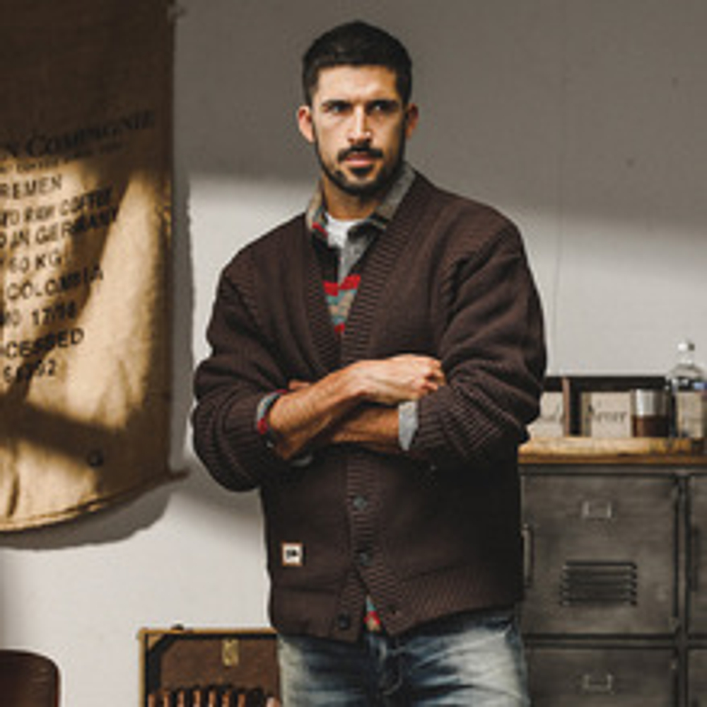 Кардиган-свитер толстая вязка мужской зимний утолщенный