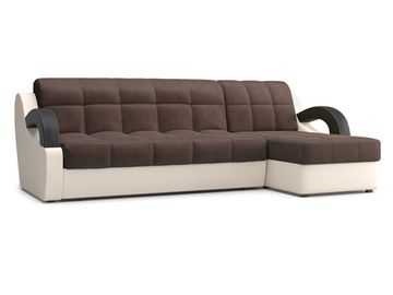 Диван угловой с оттоманкой Мадрид 1,6 - Velutto 23 шоколад/беж кожзам/ коричневая накладка