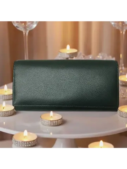 Компактный кошелек натуральная кожа темно-зеленый