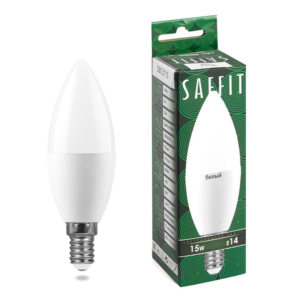 Лампа светодиодная LED SAFFIT свеча SBС3715 15W Е14 С37 4000K 1275Лм