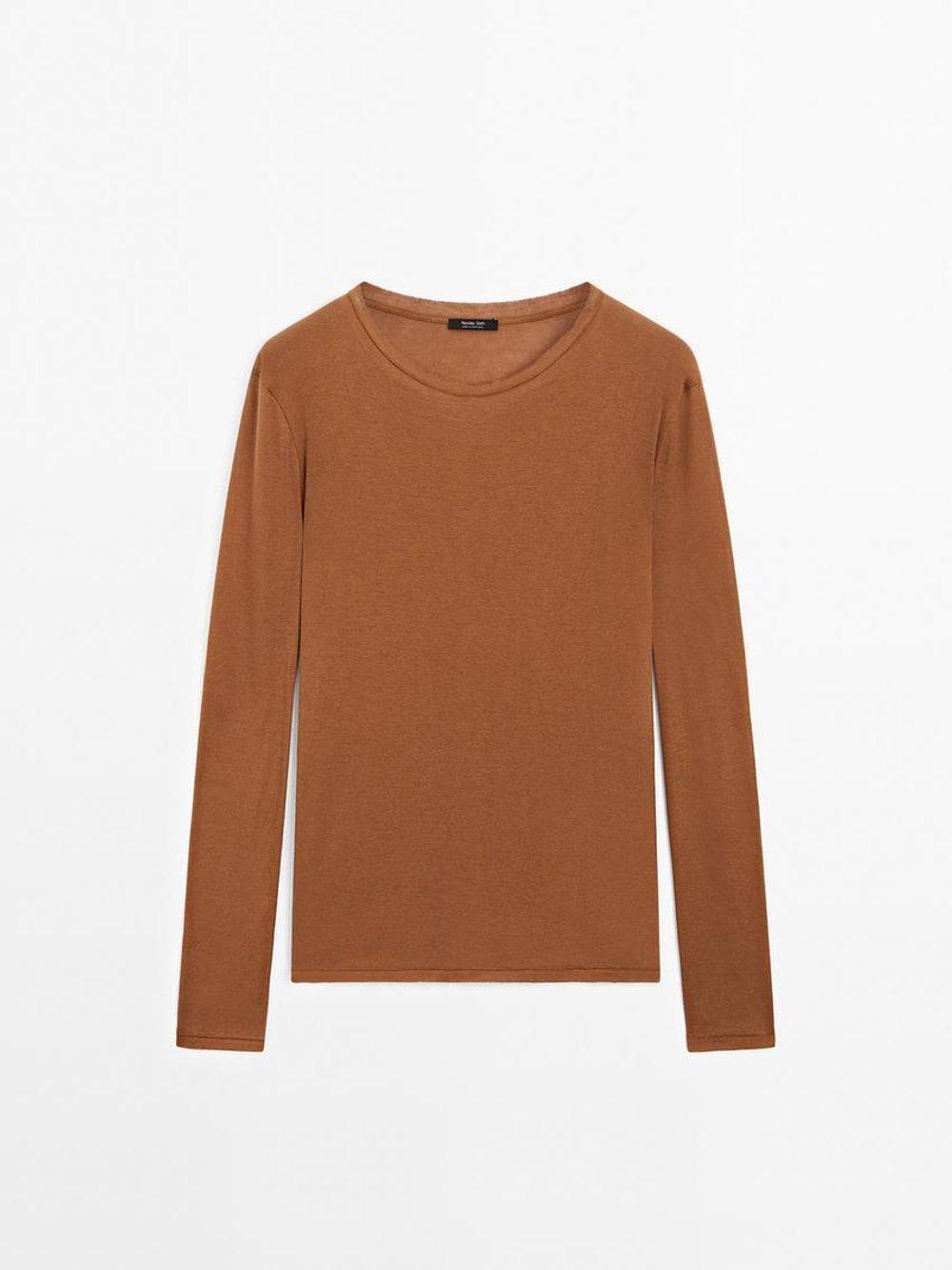 Massimo Dutti Футболка из 100% хлопка с деталями на воротнике, жженый