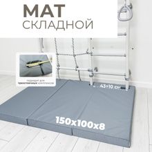 Мат с прорезями для шведской стенки (мягкий щит) Romana 1500*1000*80, в 3 сложения (серый)