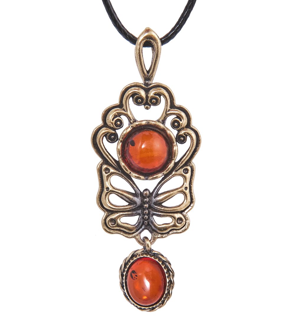AM-4138 Подвеска «Бабочка Цветение» (латунь, янтарь)