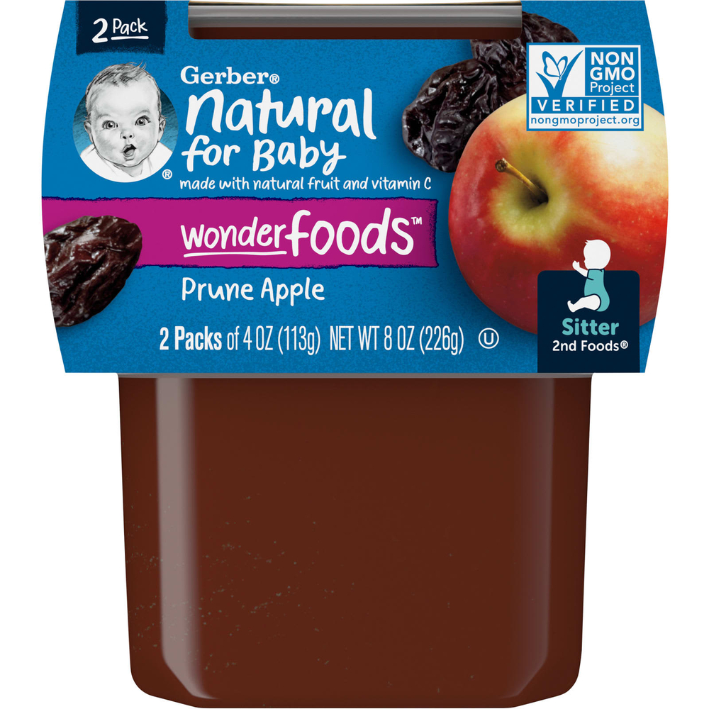 Gerber, Natural for Baby, Wonder Foods™, 2nd Foods®, чернослив и яблоко, 2 пакетика по 113 г (4 унции)