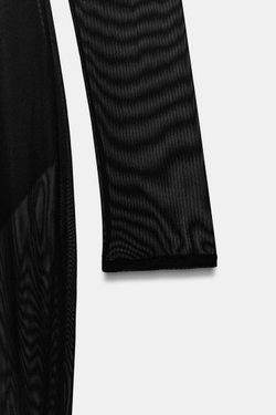 ZARA ПЛАТЬЕ ИЗ ПОЛУПРОЗРАЧНОЙ ТКАНИ С БОДИ, ЧЕРНЫЙ