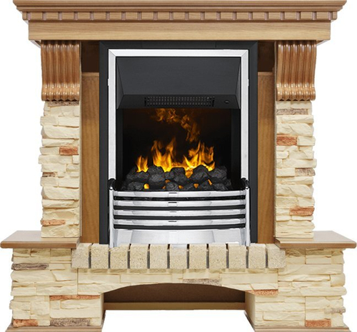 Каминокомплект Pierre Luxe - Дуб / Сланец с очагом Flagstaff