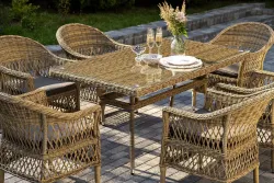 "Амароне" обеденная группа из искусственного ротанга на 6 персон, цвет соломенный