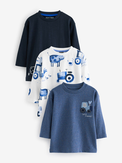 Лонгслив для мальчика Next 642-853, 3 шт., Темно-синий, Белый, Голубой