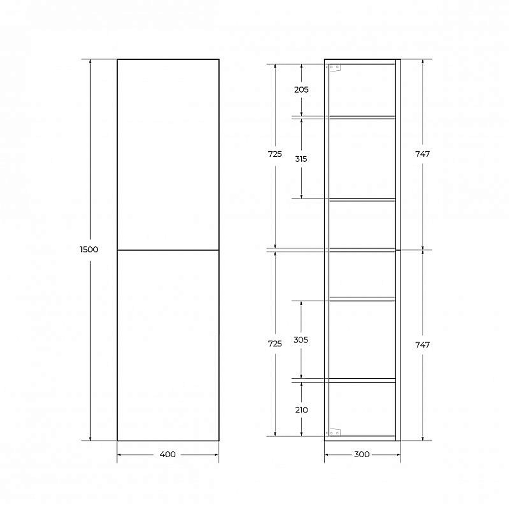 Шкаф-пенал подвесной BelBagno DUE-1500-2A-SC-BL-P 150 Bianco Lucido