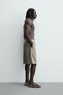ZARA ШОРТЫ RELAXED FIT СО СКЛАДКАМИ И РЕМНЕМ, РЫЖЕВАТО-КОРИЧНЕВЫЙ