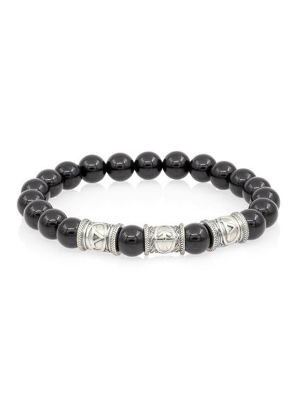 Браслет из натурального чёрного кварца с рунами Турисаз, Тейваз и Турисаз - Максимальная защита, вид спереди