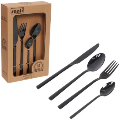 Набор столовых приборов «SANLI» 24шт (6ножей, 6вилок, 6ст.ложек, 6ч.ложек), цвет черный